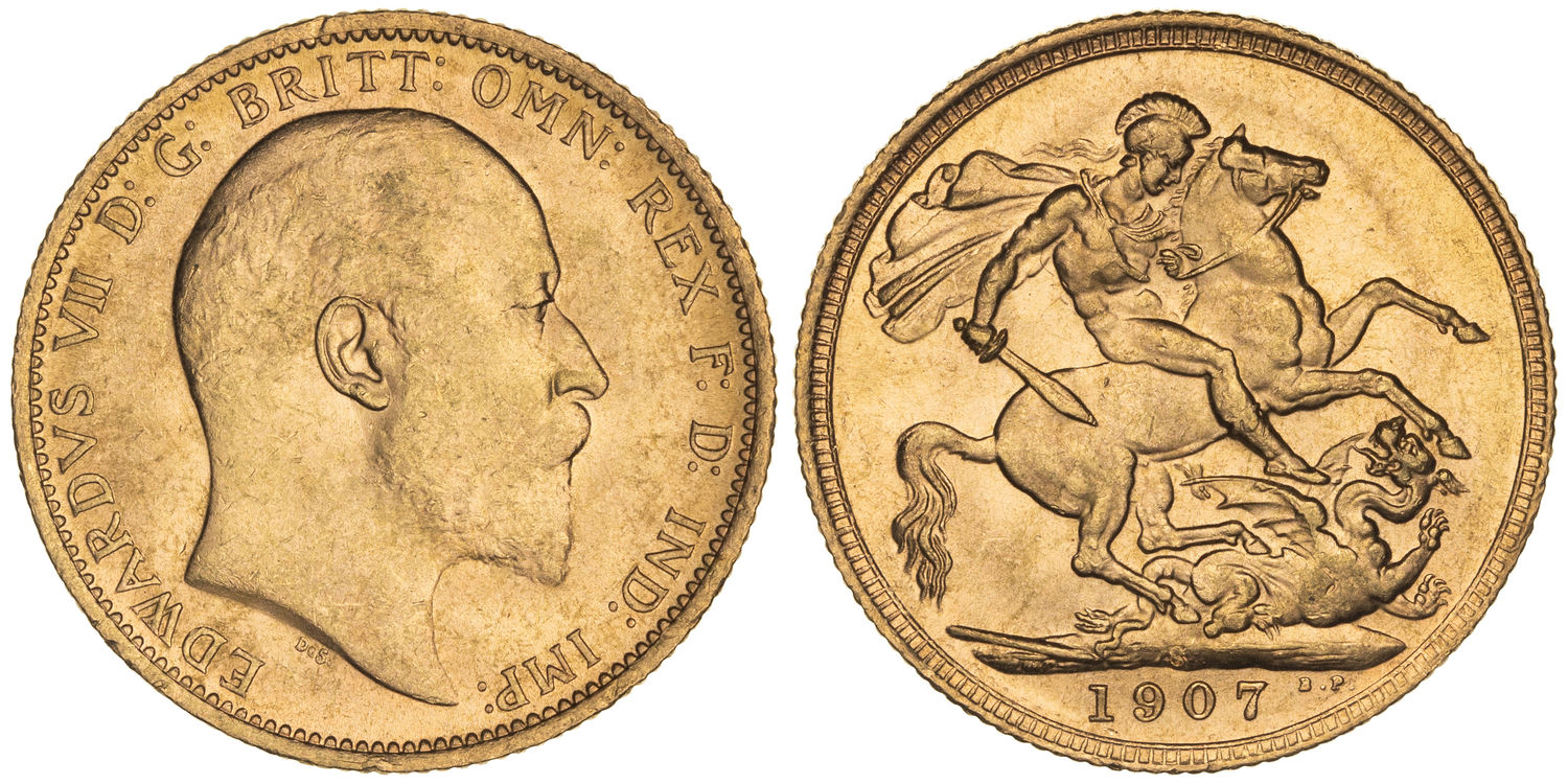 Edward VII, St George Reverse, Sovereign, 1907-S, UNC - CHU