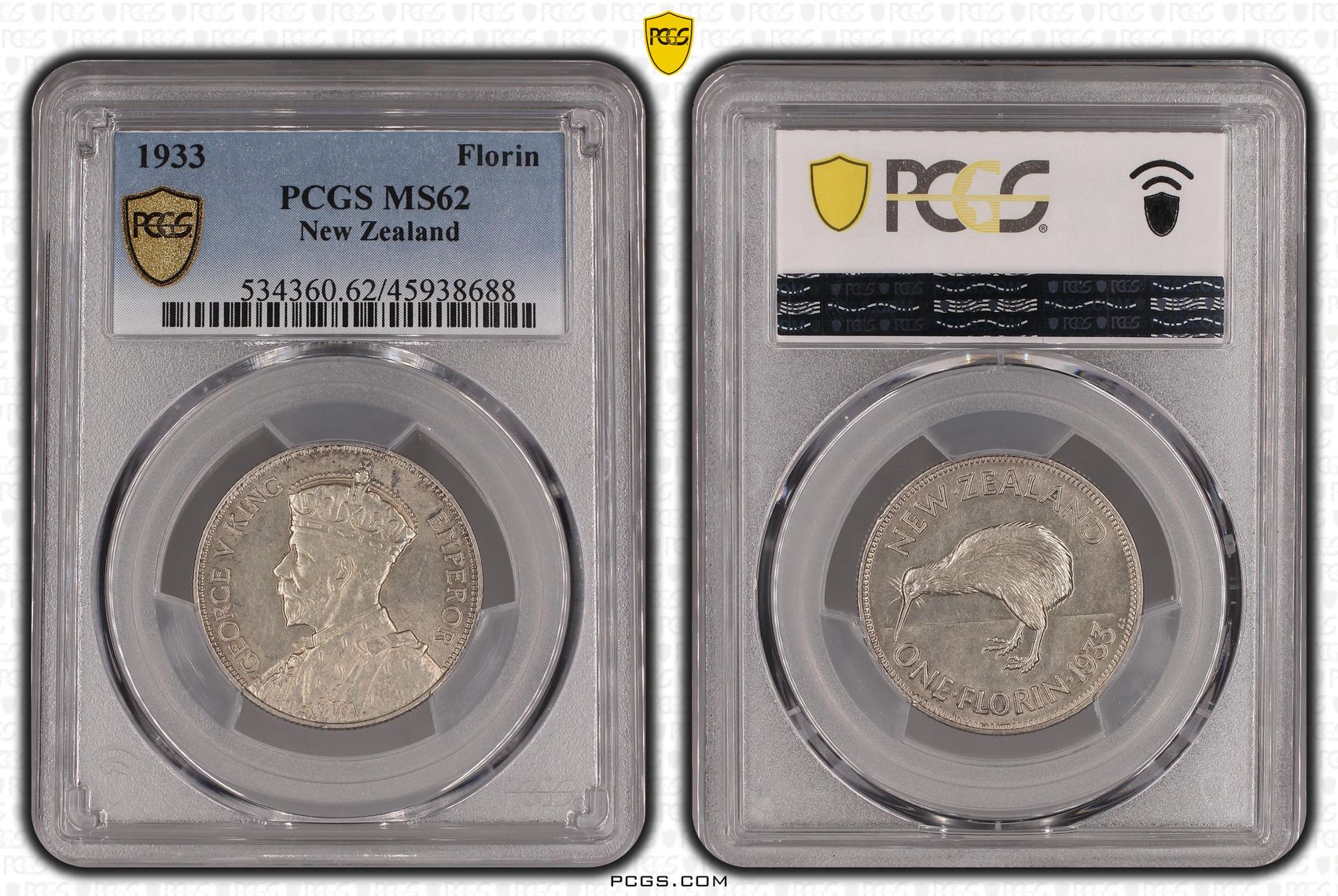 1933 New Zealand Florin Silver PCGS - MS62 -688