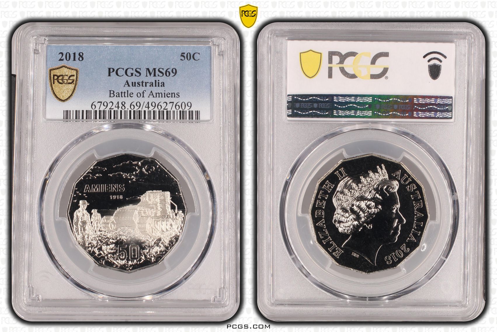 Battle of Amiens, Fifty Cent, 2018, PCGS MS69