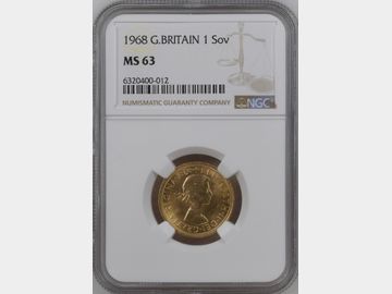 1968 ELIZABETH II PRE-DECIMAL GOLD SOVEREIGN MS63
