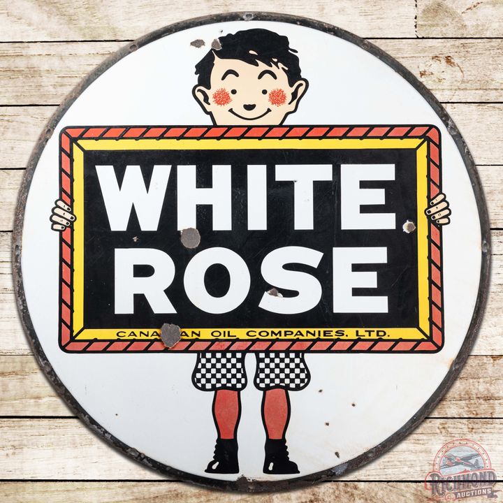 White Rose "Canadian Oil Companies, Ltd." 48" DS Porcelain Sign w/ The Enarco Boy