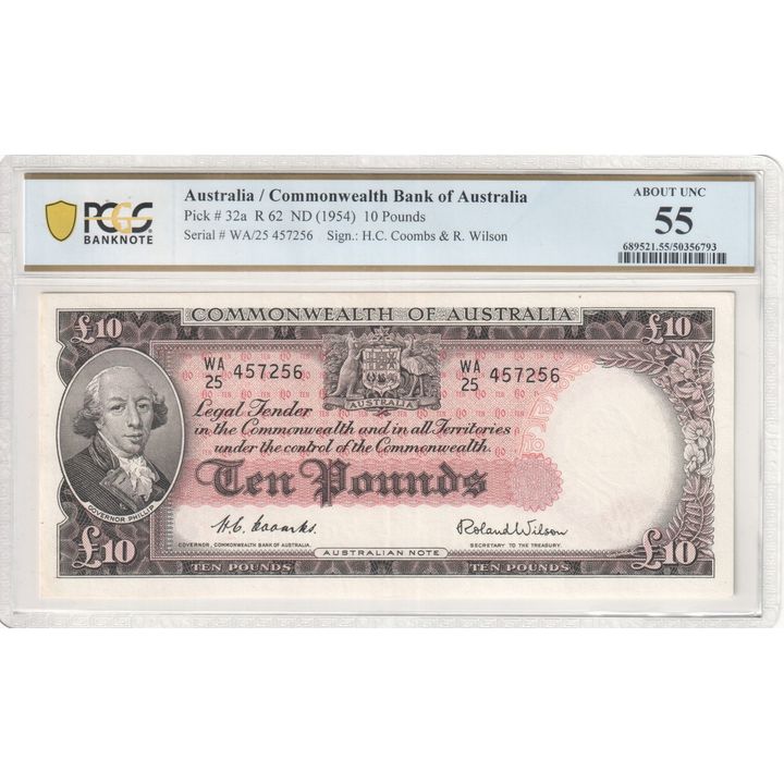 Coombs/Wilson, Ten Pounds, ND (1954), PCGS About UNC 55