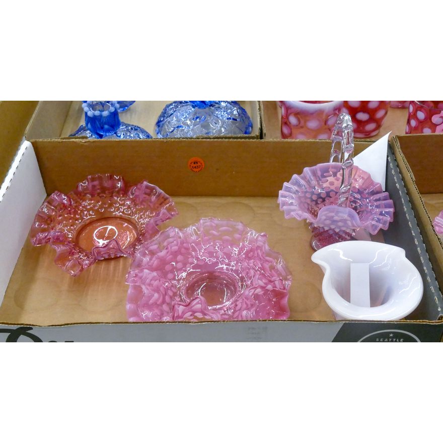 Box 5pc Fenton Pink Hobnail Glass etc.