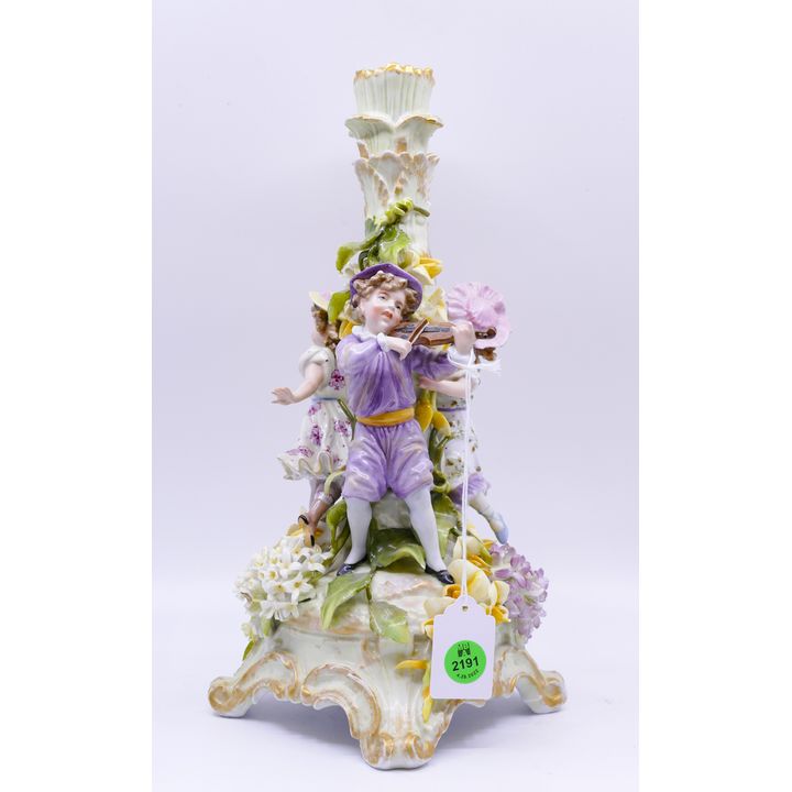 Antique Fine Porcelain Figural Candlestick- likely Dresden- some damage- 12''