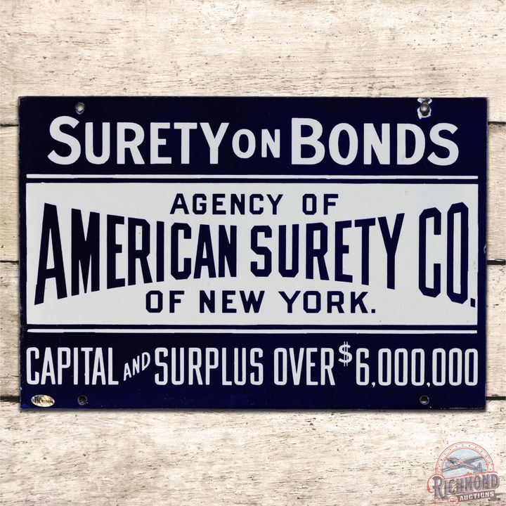 Terrific American Surety Co. of New York Single Sided Porcelain Sign