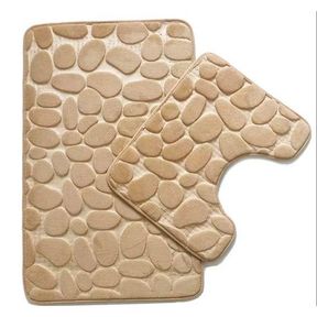2 Piece Luxury Memory Foam Stone Pattern Bathroom Mat Set Brown |
