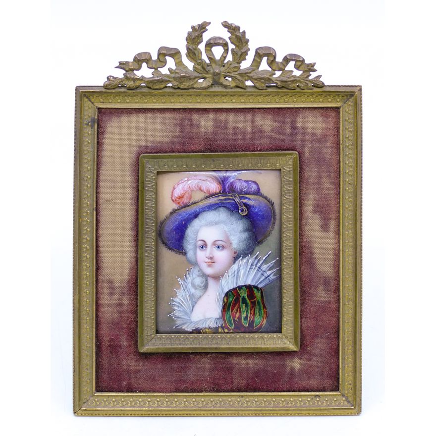 Antique French Enamel Female Portrait Miniature