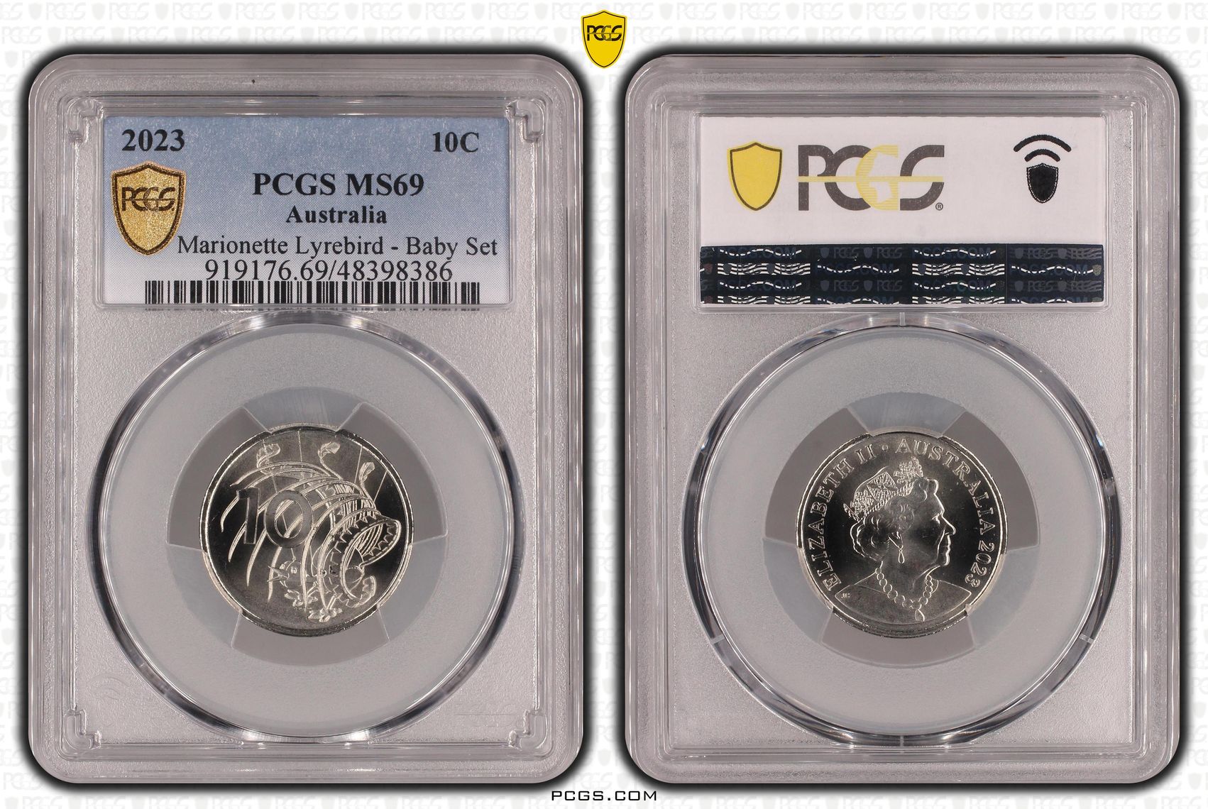 Elizabeth II, Marionette Lyrebird - Baby Set , Ten Cent, 2023, PCGS MS69