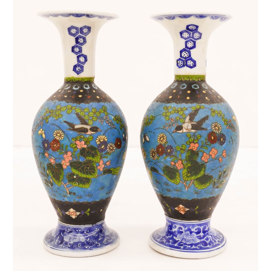 Pair of Japanese Meiji Totai Shippo Vases
