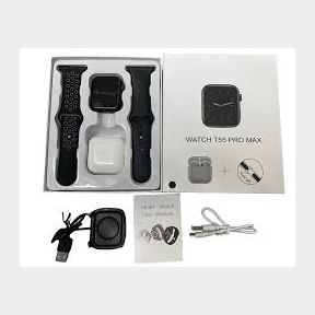 T55 Pro Max Smart Watch with Earbuds Double Strap - Black-Bar 9902186942123- 51745/26155