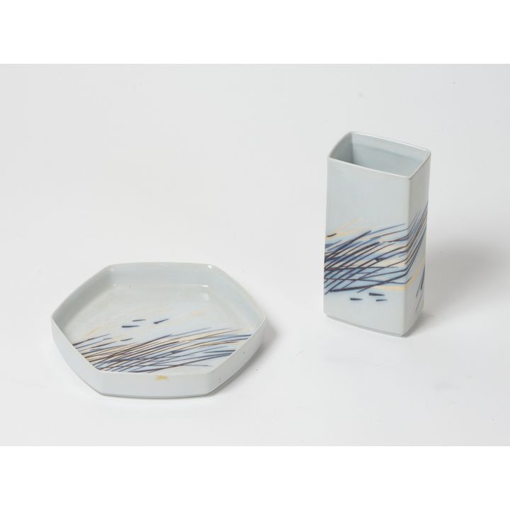 Royal Copenhagen - four-sided vase together with a hexagonal dish