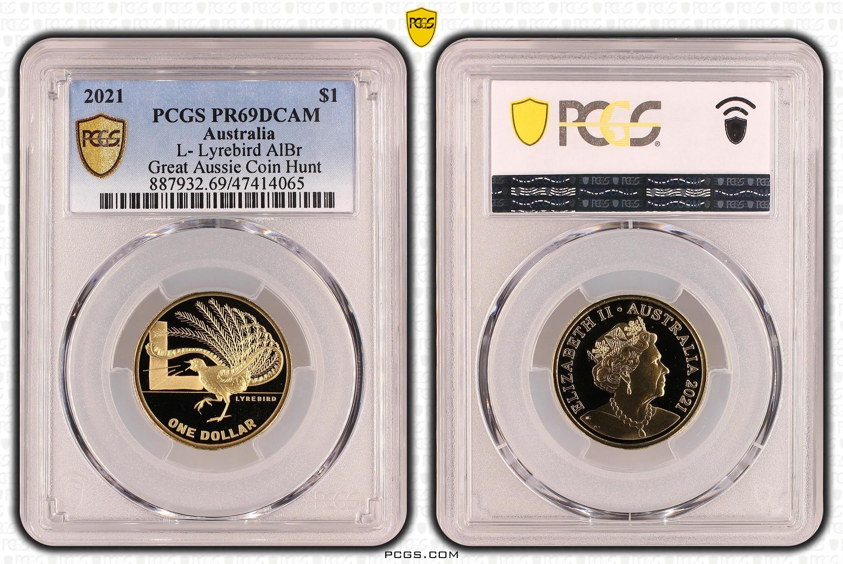 Elizabeth II, L- Lyrebird AlBr, One Dollar, 2021, PCGS PR69DCAM