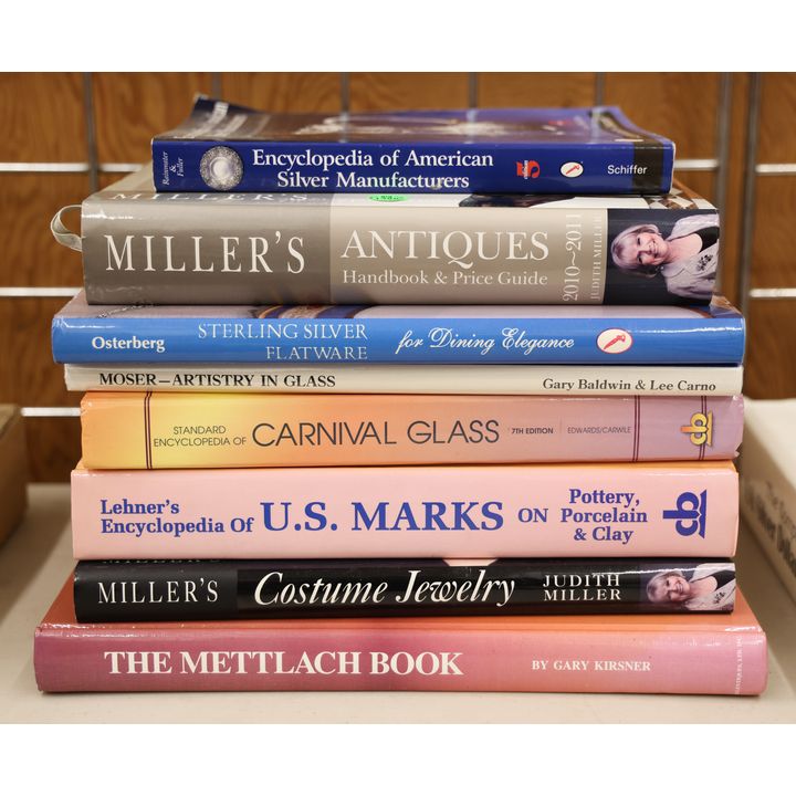 Stack 8pc Assorted Reference Books - Silver, Jewelry, Mettlach