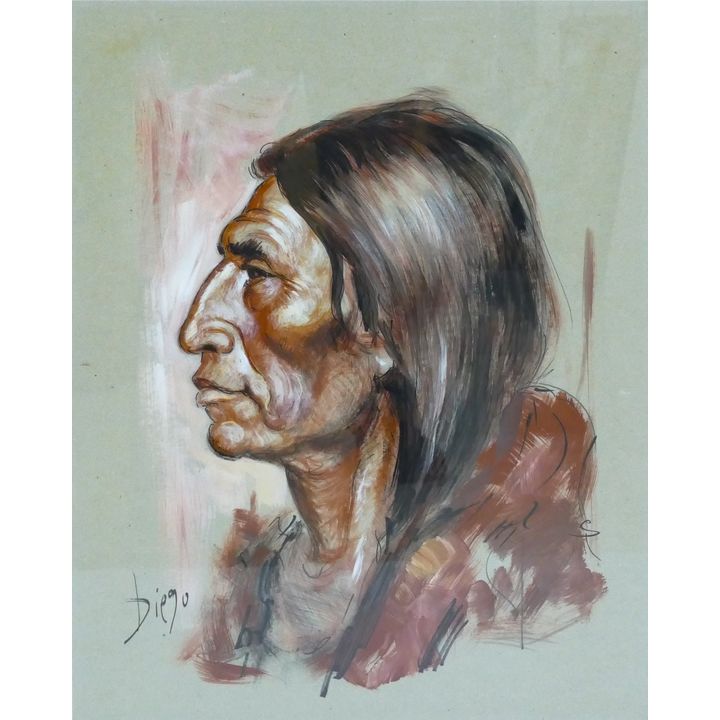 Antonio Diego Voci ''American Indian'' Mixed Media Framed 32''x24''
