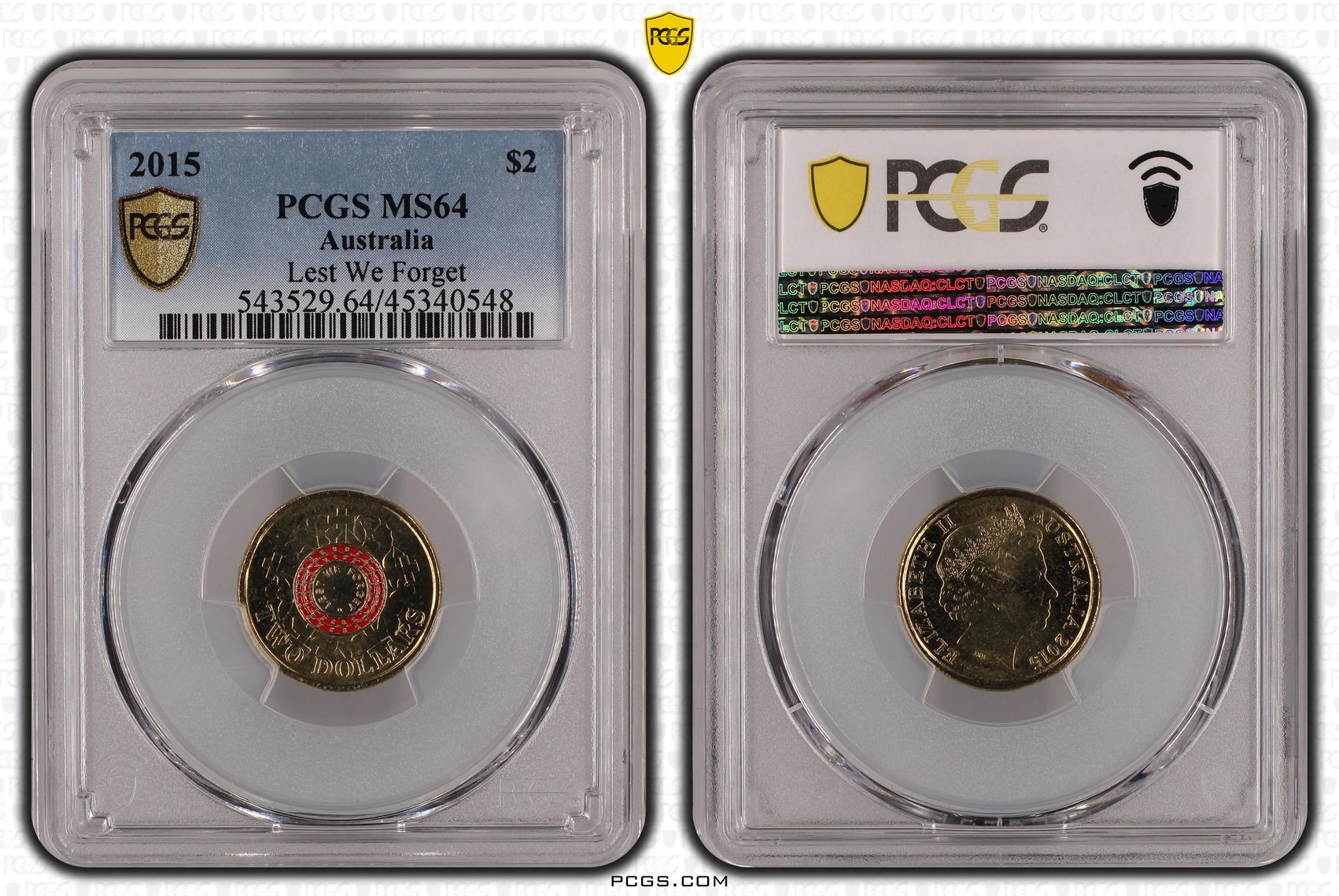 2015 Australia Two Dollar, $2 Lest We Forget PCGS - MS64 -548