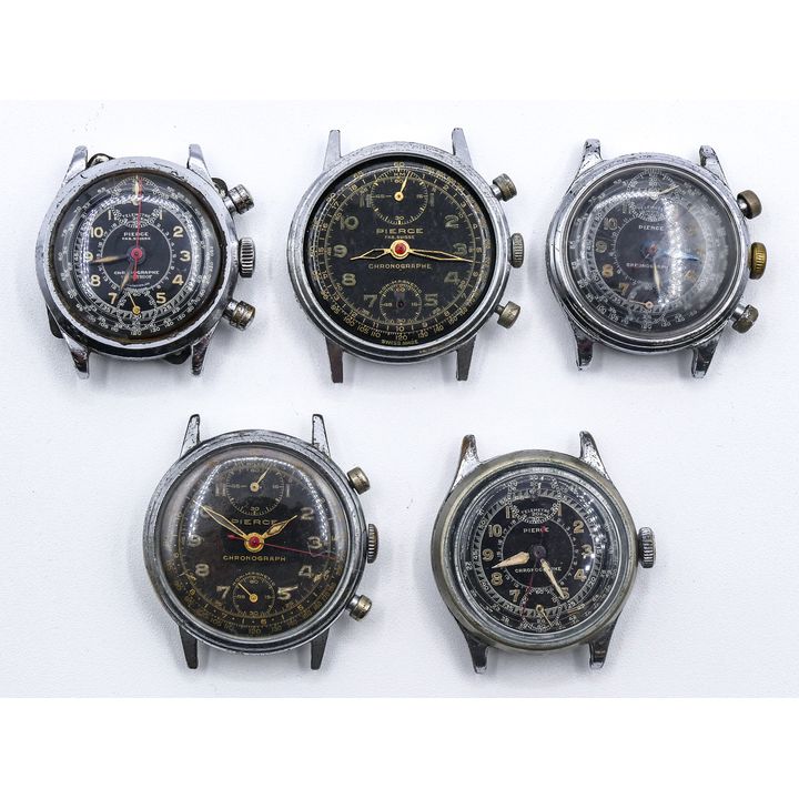 Box 4pc Vintage Men's Pierce Chronograph Black Dial Wrist Watches as-is