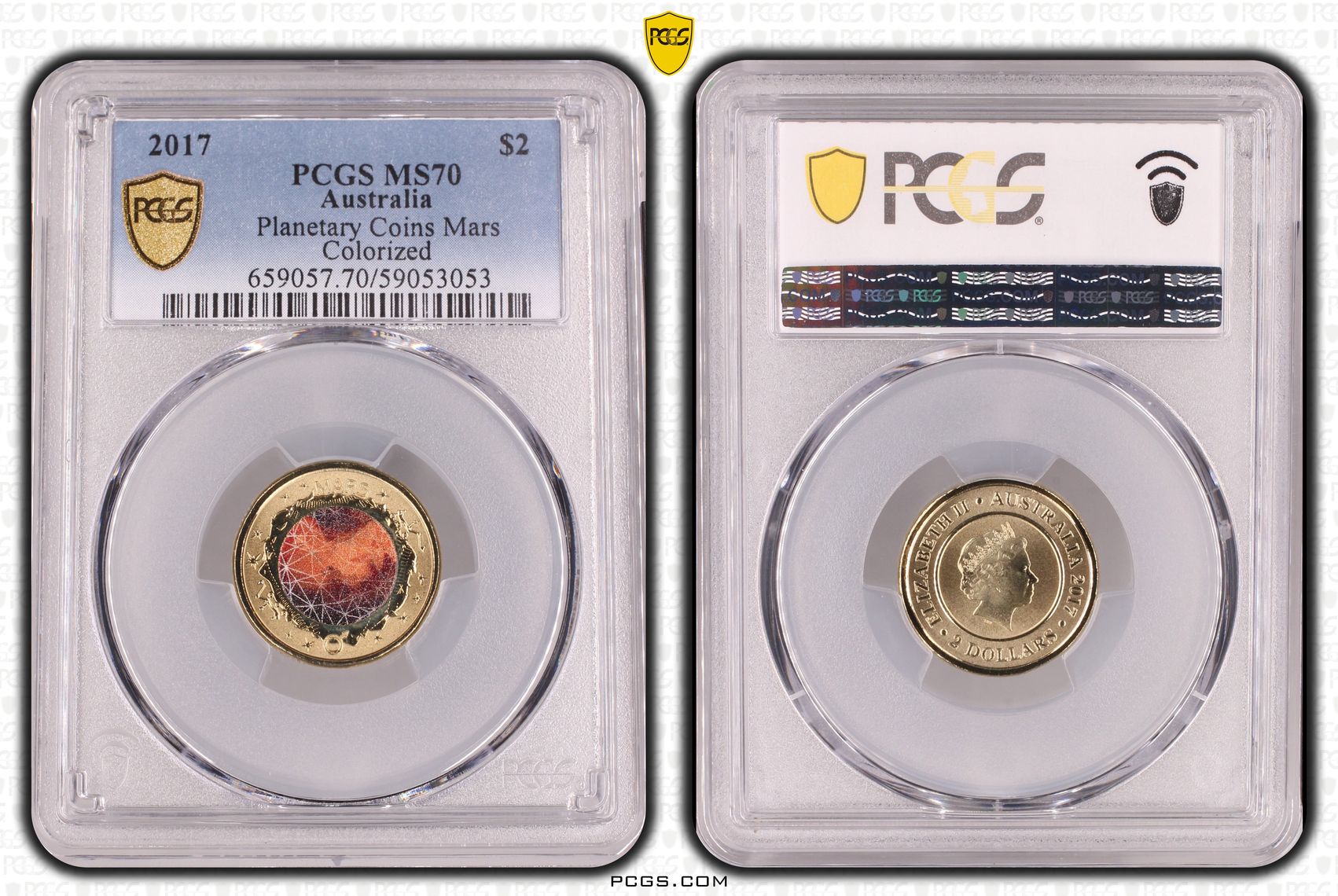 Planetary Coins Mars Colorized, Two Dollar, 2017, PCGS MS70
