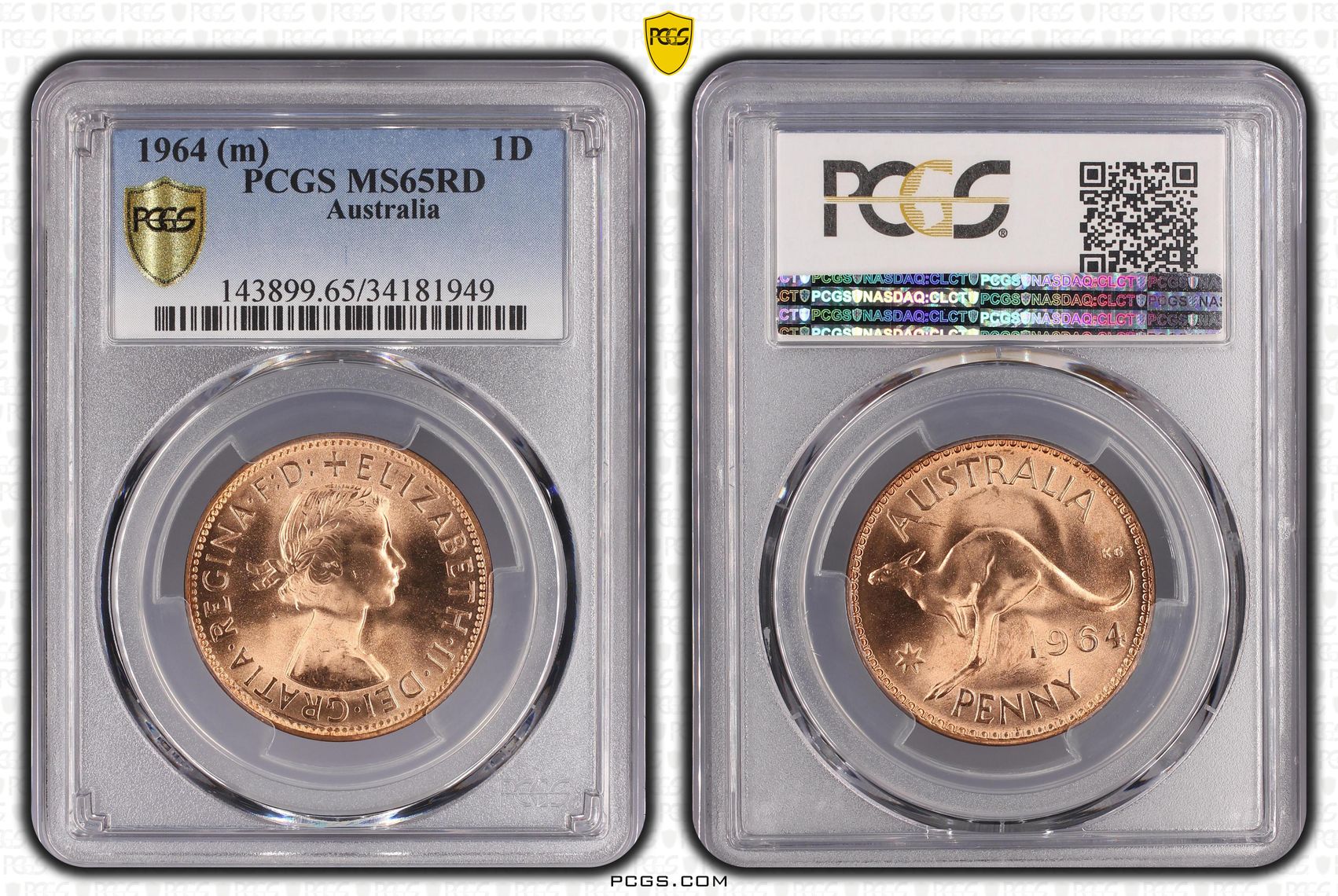 1964 Australia Penny PCGS - MS65RD -949