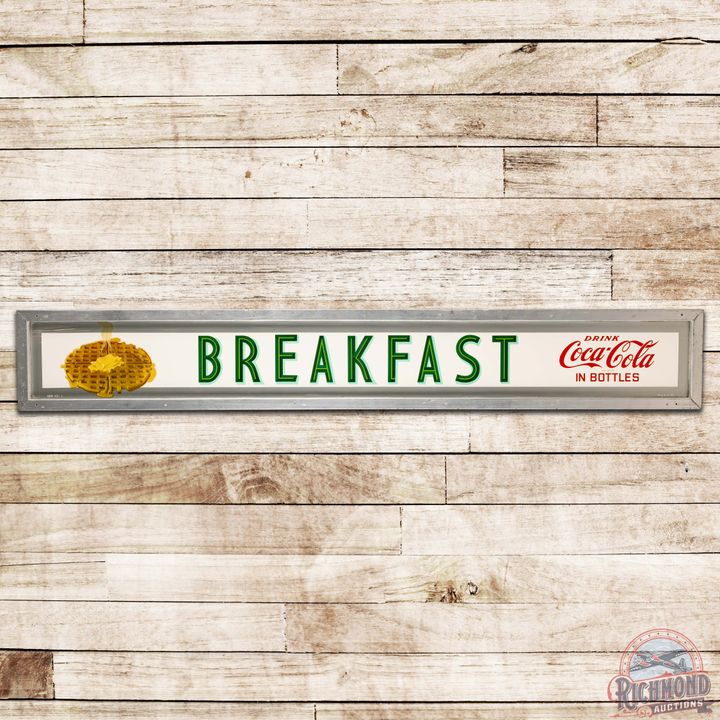 Amazing 1951 Drink Coca Cola "Breakfast" SS Tin Sign w/ Waffle Graphics