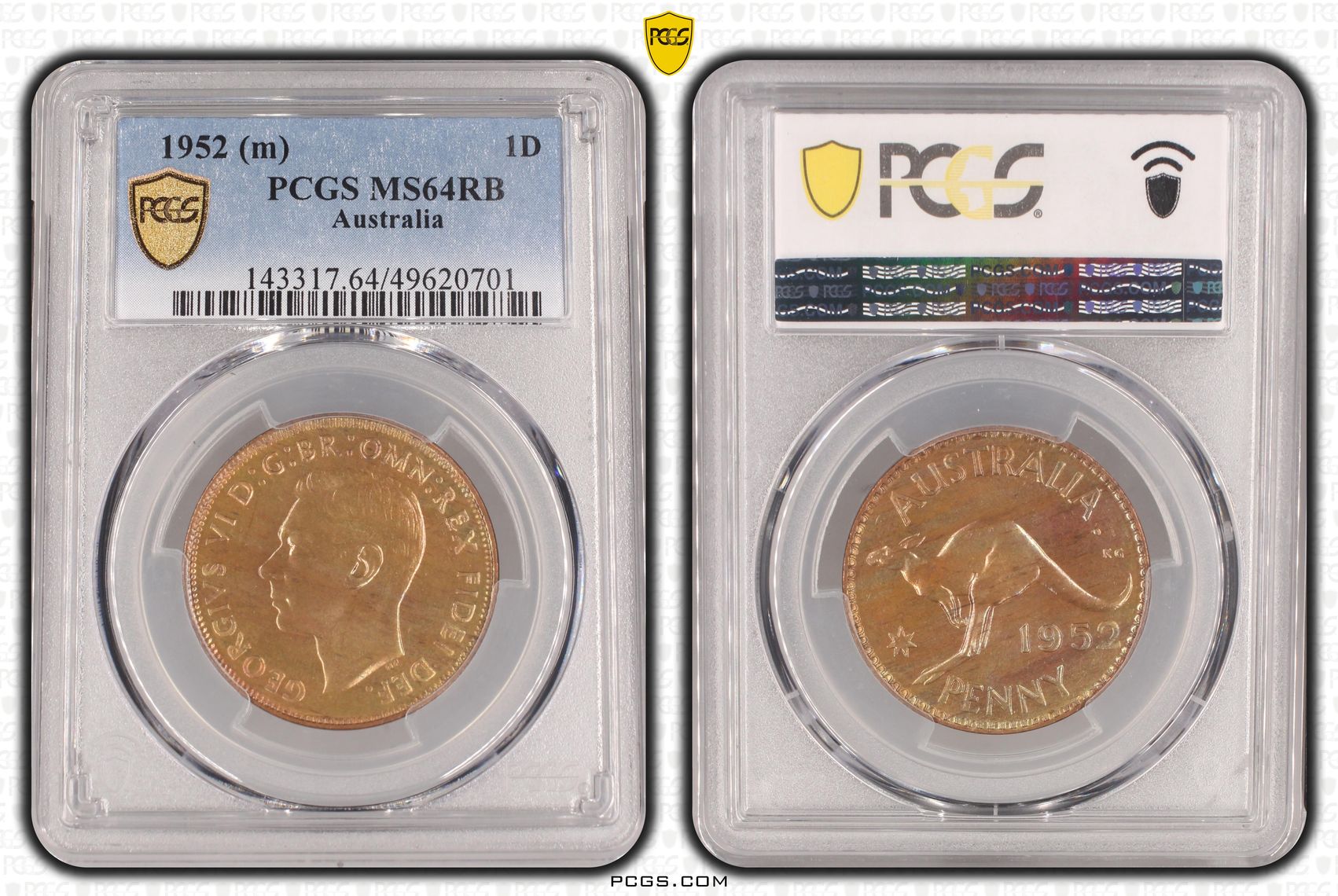 George VI, Penny, 1952, PCGS MS64RB