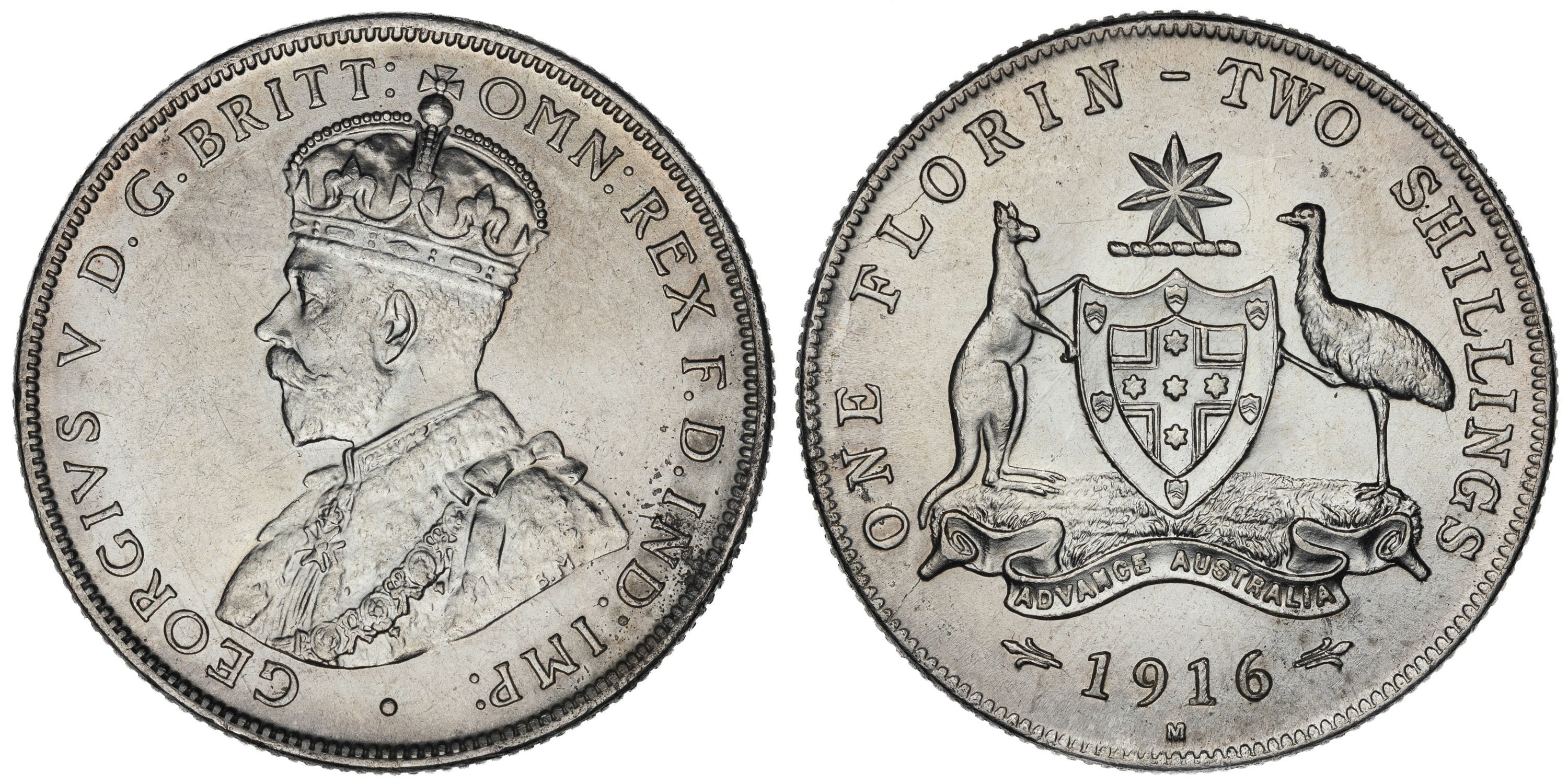 George V, Florin, 1916-M, UNC