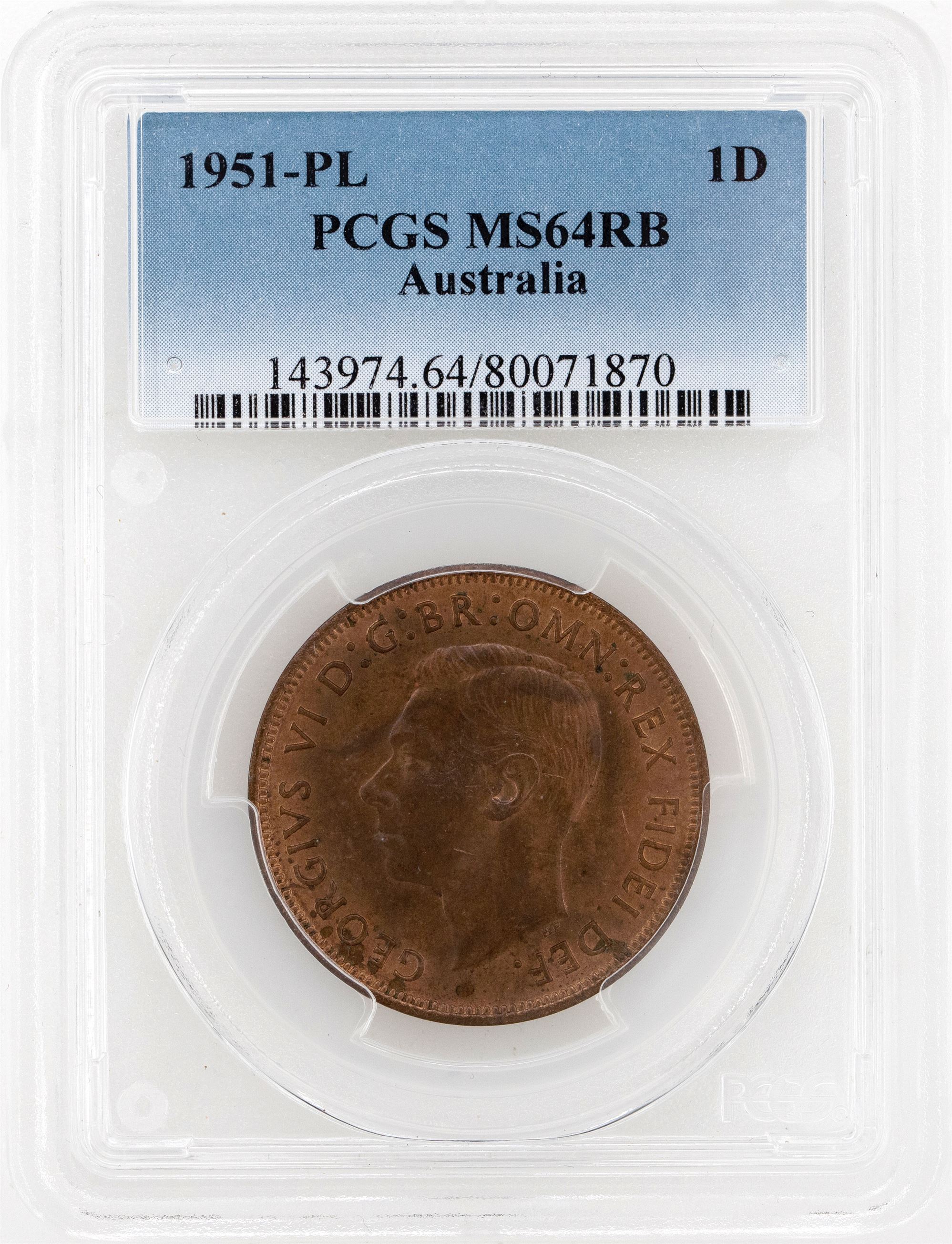 1951-PL Australia Penny PCGS - MS64RB -870