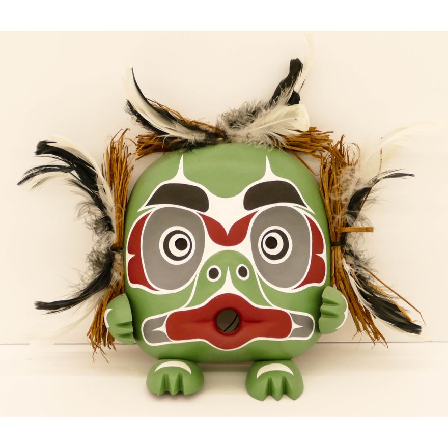 Leonard Scow Kwicksutaineuk Carved Cedar Frog Mask