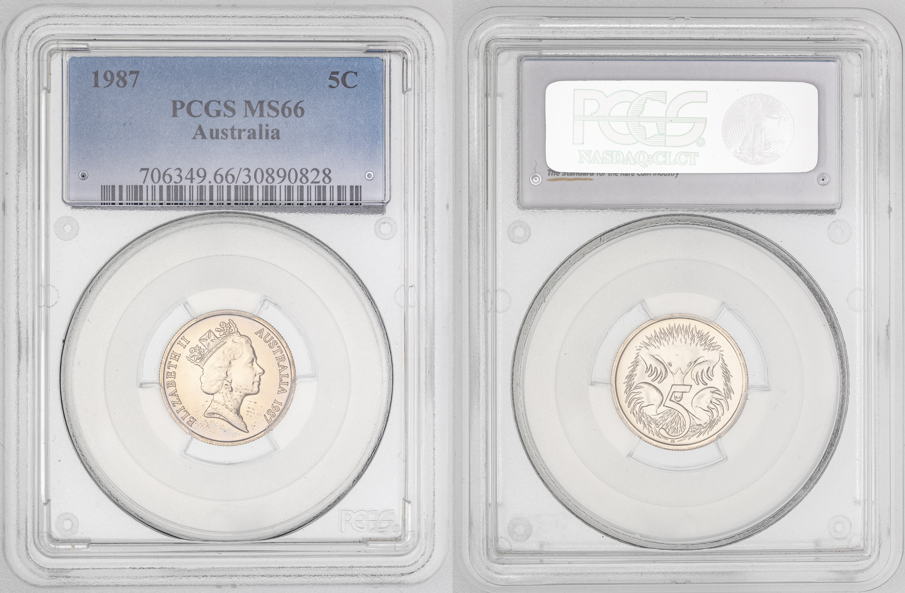 Elizabeth II, Low Echidna , Five Cent, 1987, PCGS MS66