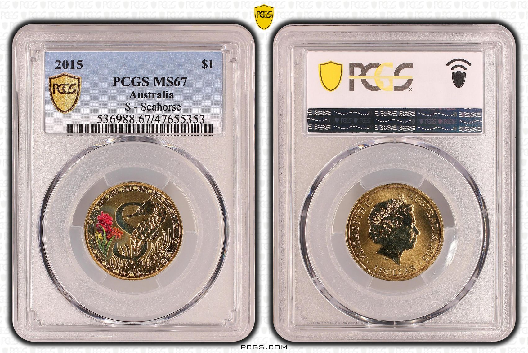 S - Seahorse, One Dollar, 2015, PCGS MS 67