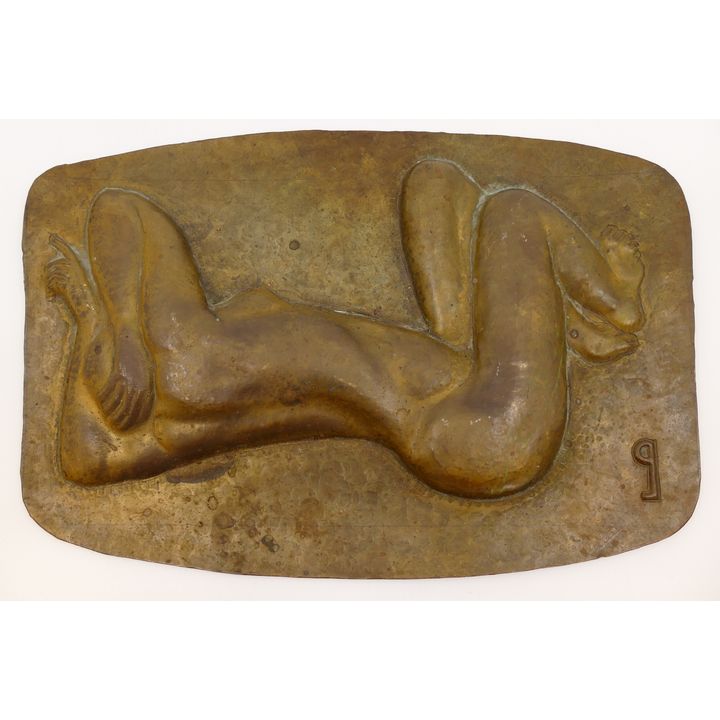 Deco Nude Repousse Brass Plaque- 13''