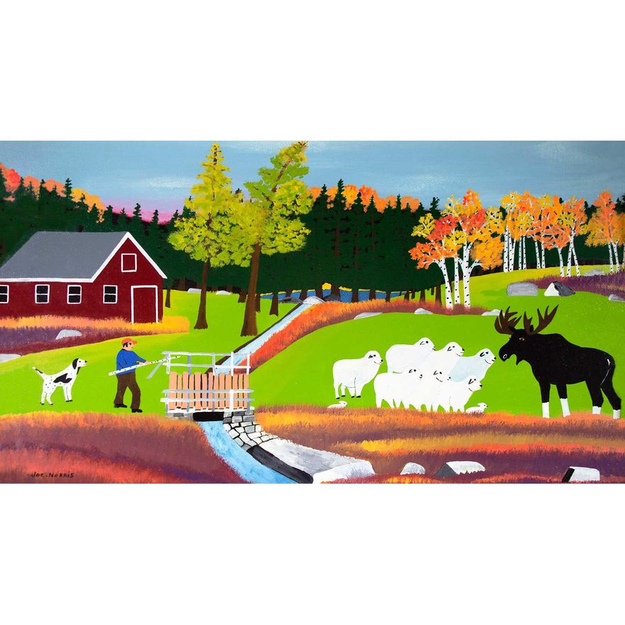 Farm with Visiting Moose by Joseph Norris (1925-1996)