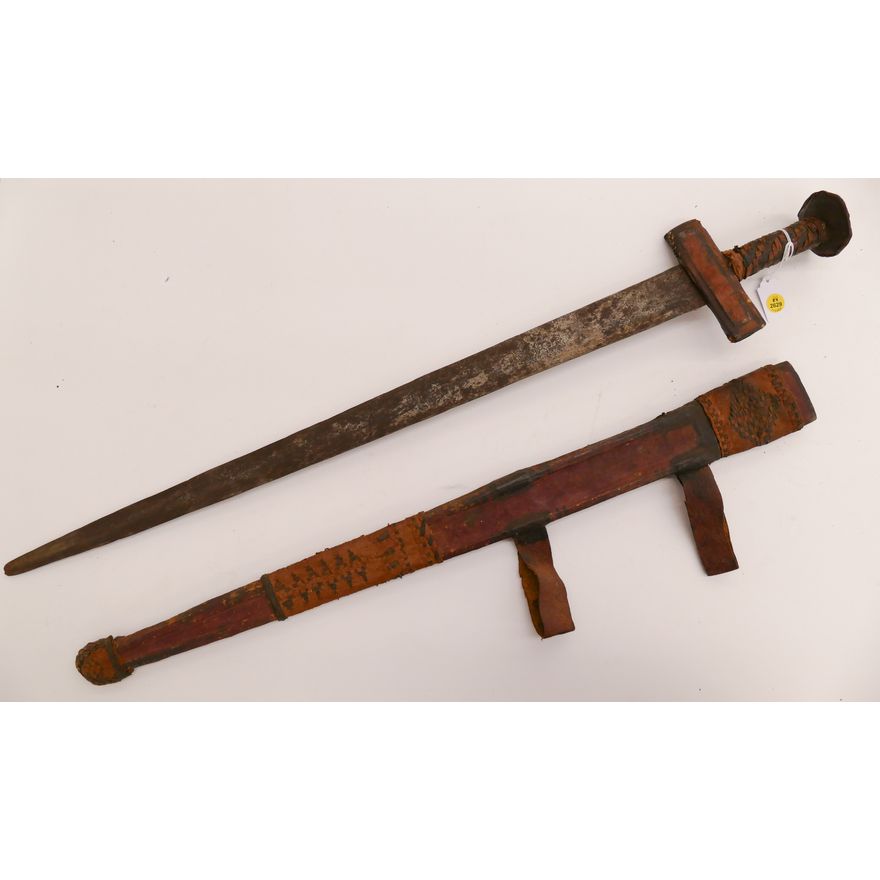 Old African Tuareg Takouba Leather Wrapper Steel Sword- 35''