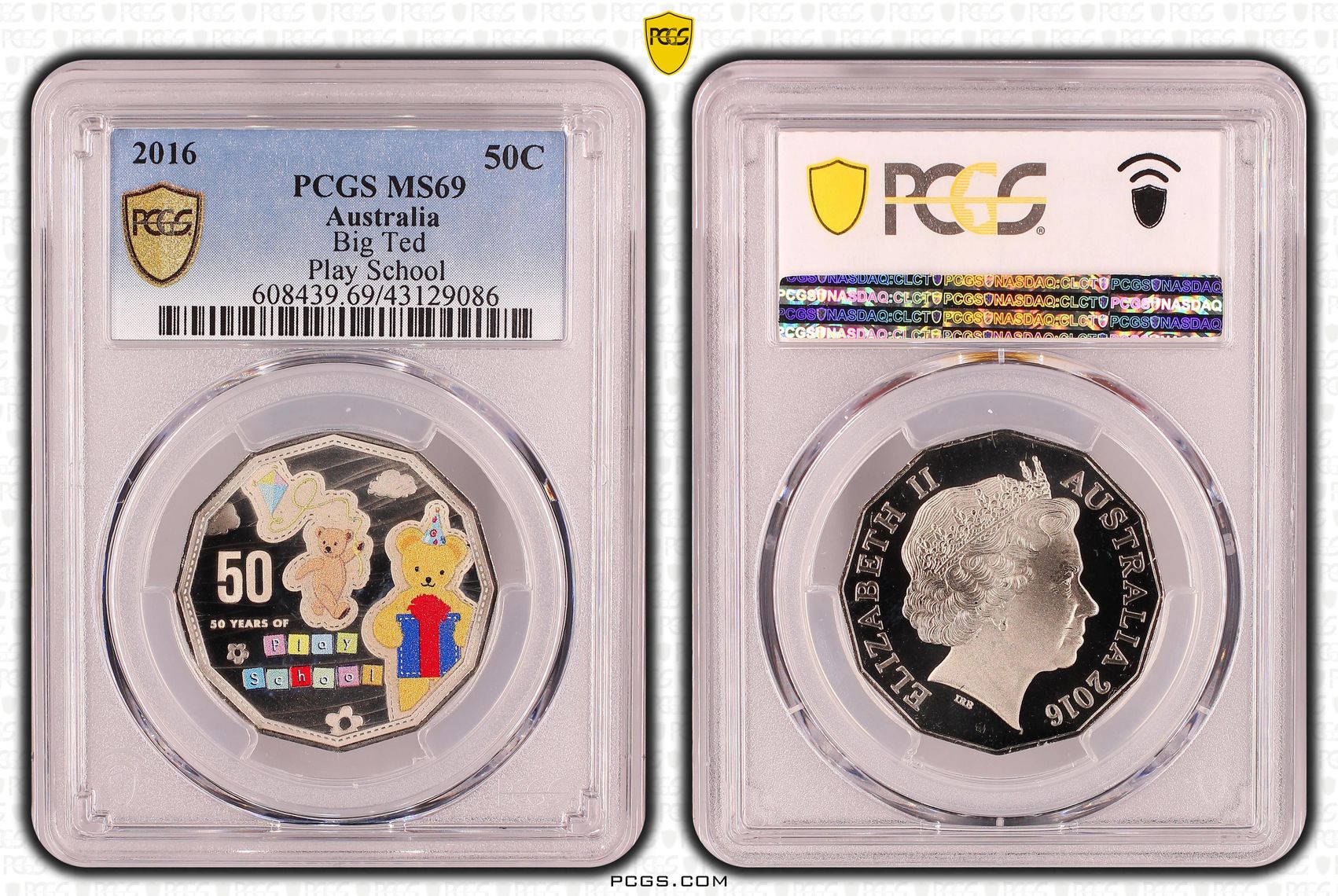 Play School Big Ted, Fifty Cent, 2016, PCGS MS69