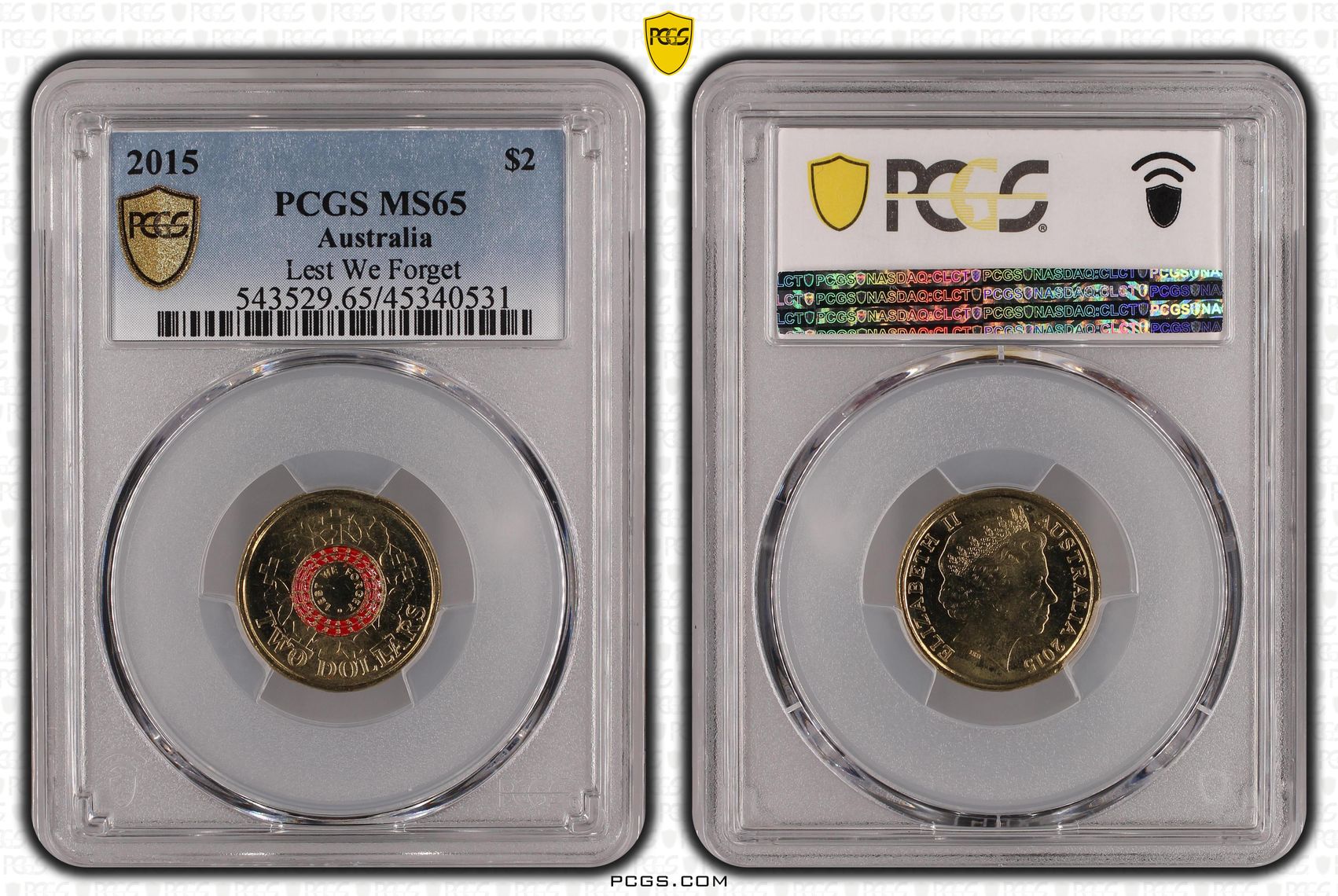Lest We Forget Colorized , Two Dollar, 2015, PCGS MS65