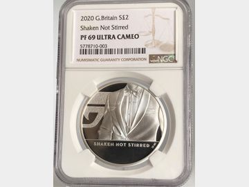 2020 ELIZABETH II JAMES BOND 'SHAKEN NOT STIRRED' SILVER 1oz PROOF £2 COIN PF69 UCAM