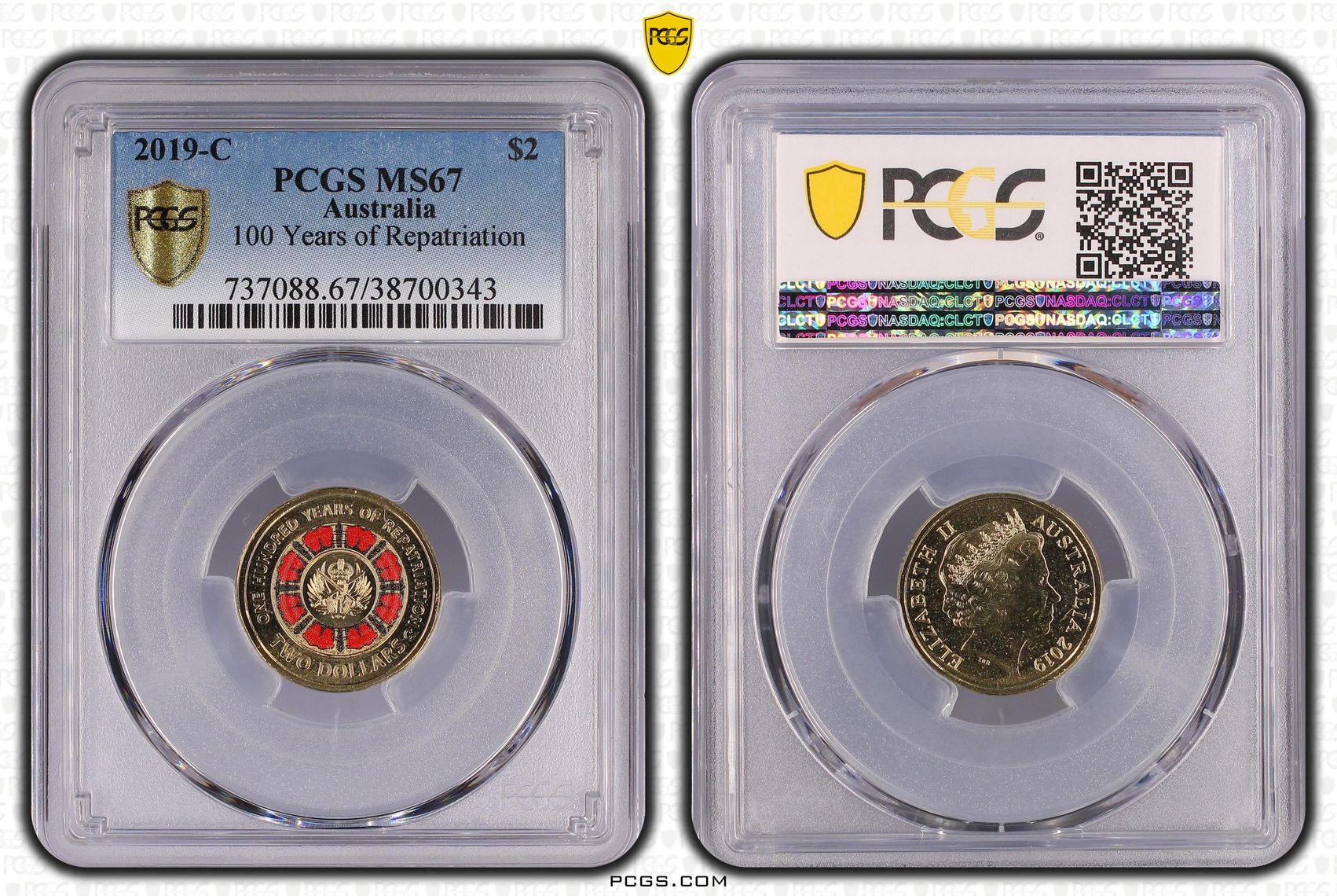 2019-C Australia Two Dollar, $2 100 Years of Repatriation PCGS - MS67 -343