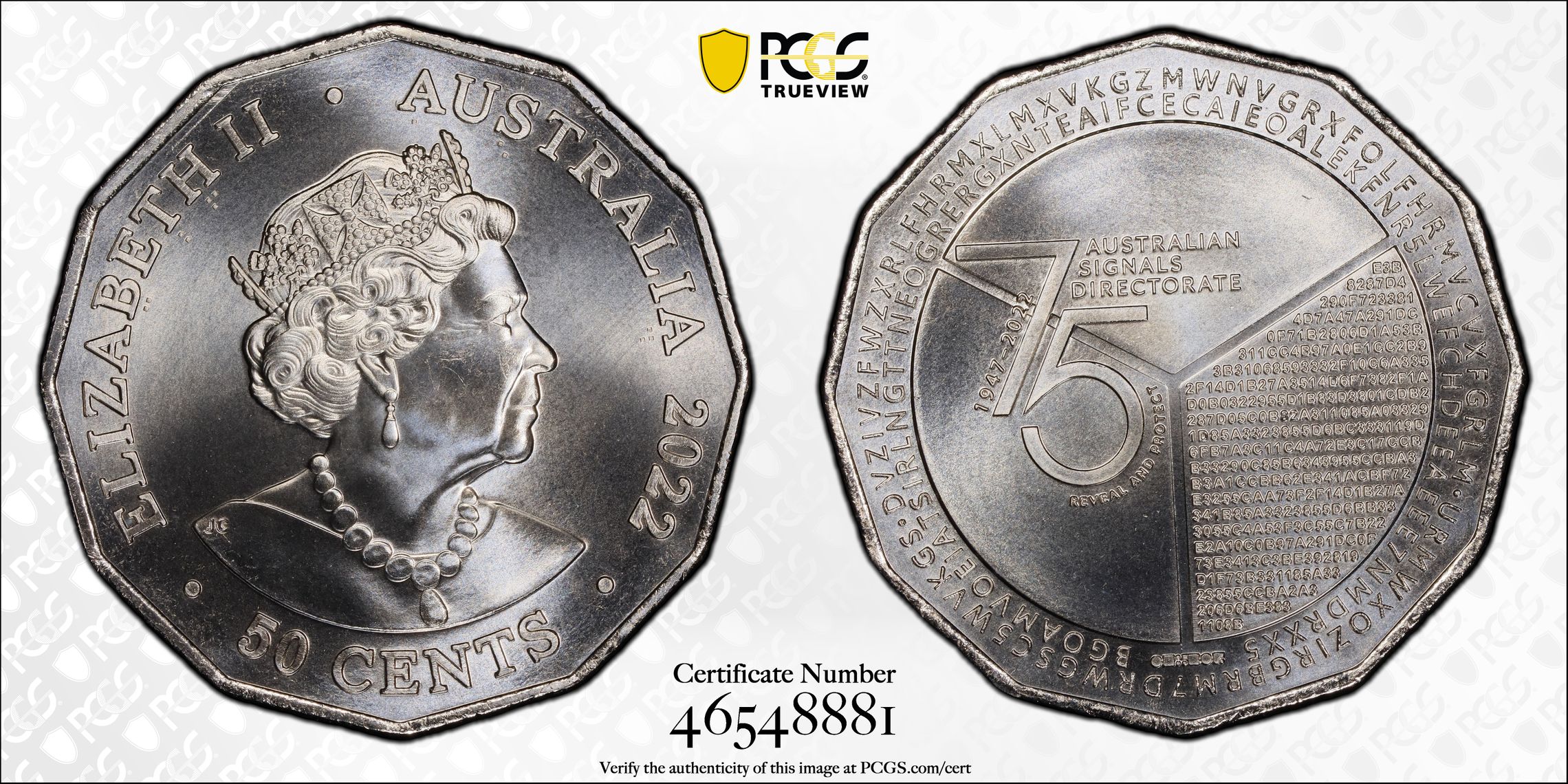 75th Ann. Signals Directorate, Fifty Cent, 2022, PCGS MS 68