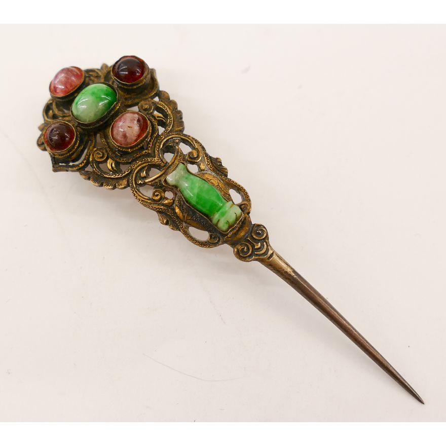 Antique Asian Jade & Quartz Hair Pin- 3.5''