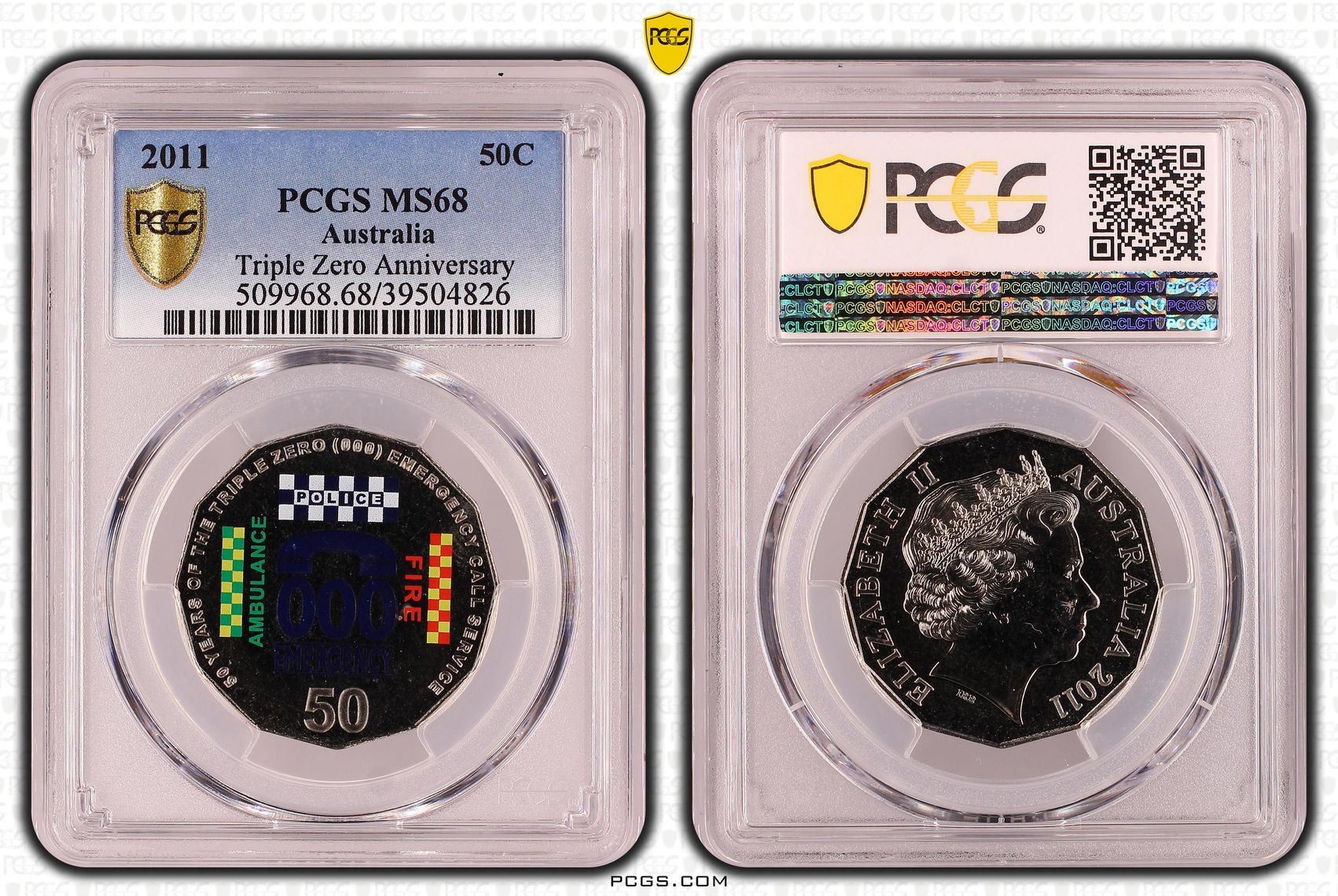309 · Triple Zero Anniversary Colorized, Fifty Cent, 2011, PCGS MS68
