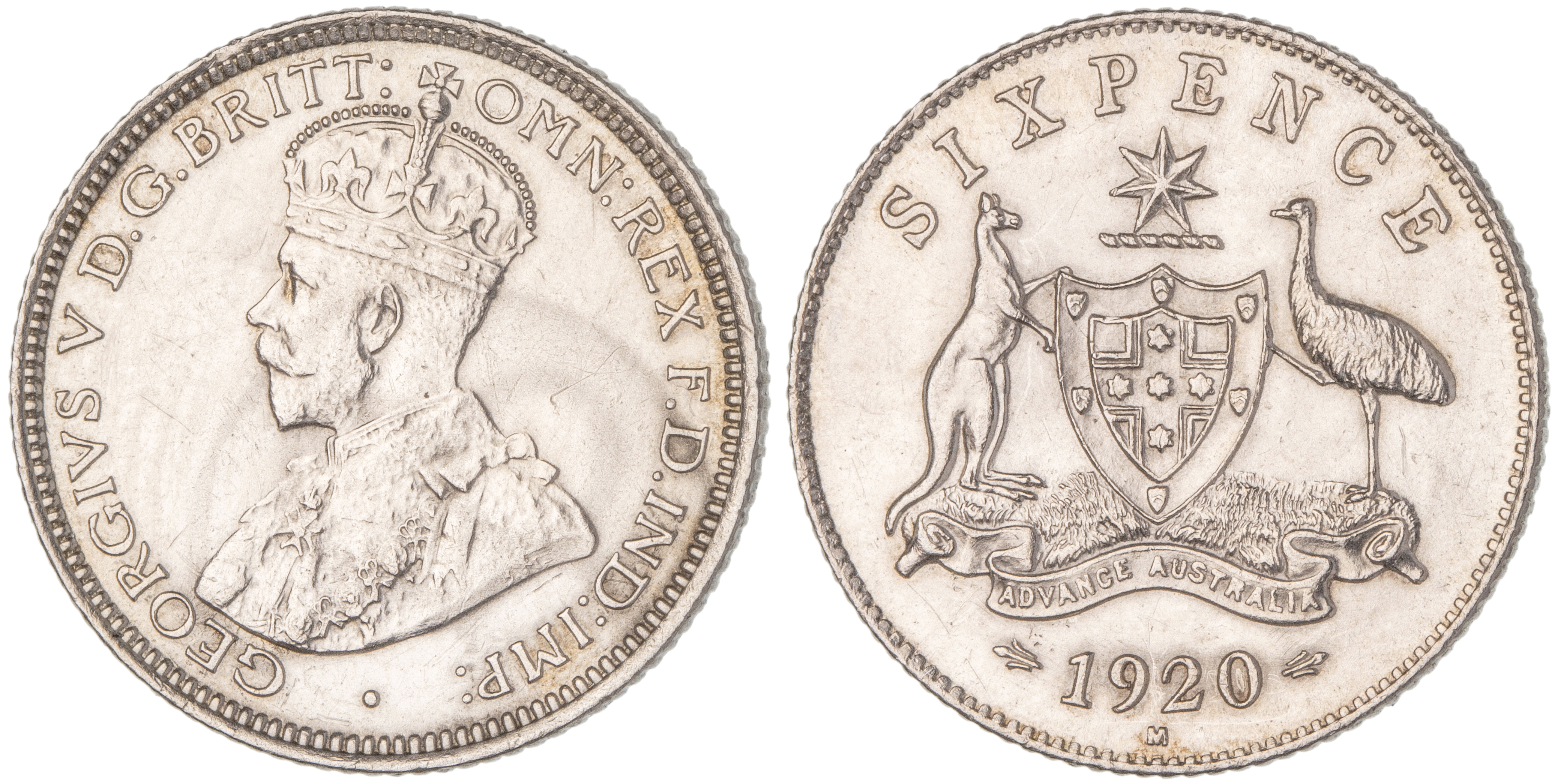 George V, Sixpence, 1920-M, aUNC