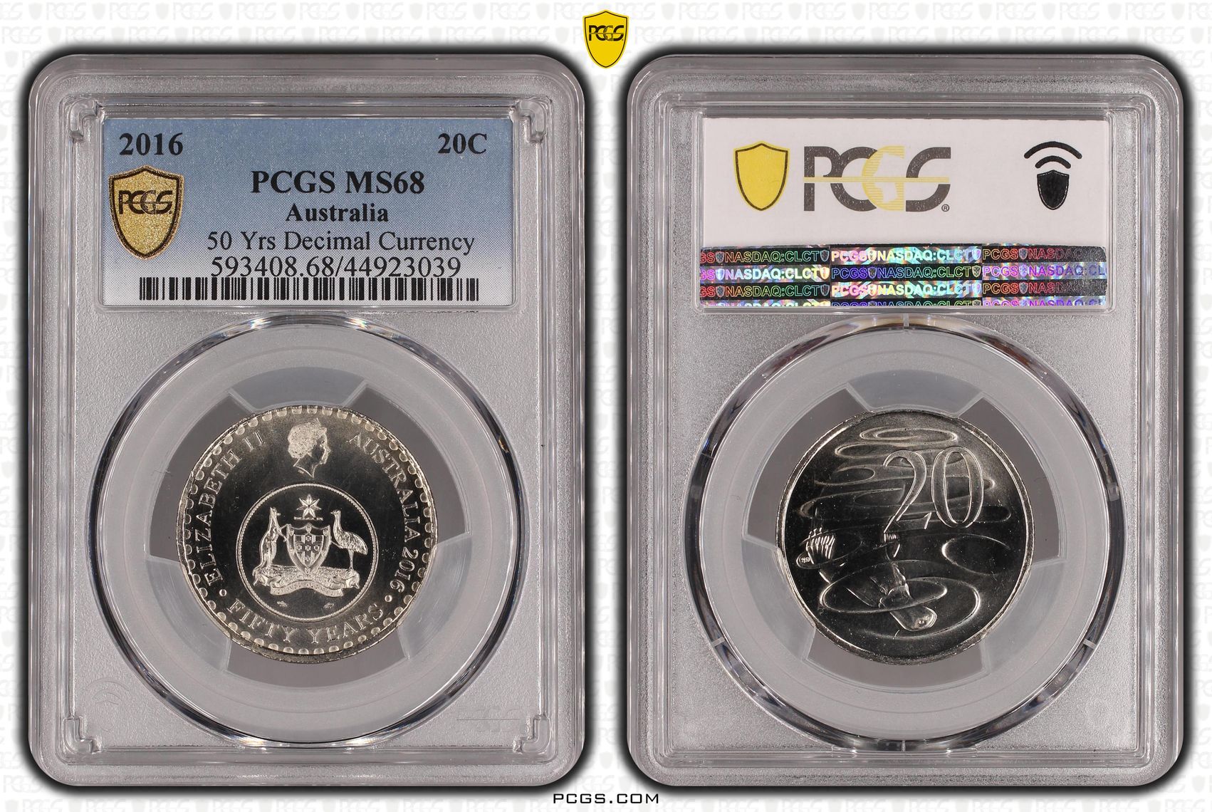 63 · 2016 Australia Twenty Cent, 20c 50 Yrs Decimal Currency PCGS - MS68 -039