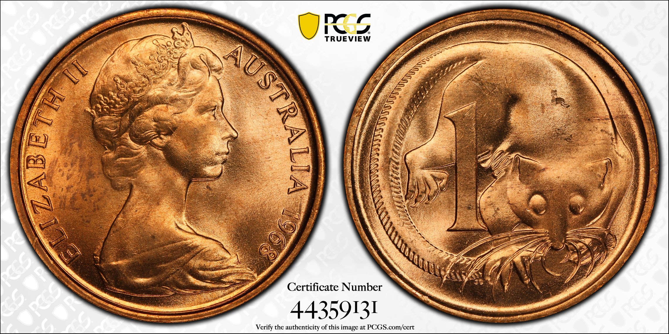 2 · 1968 Australian One Cent, 1c PCGS - MS65RD -131