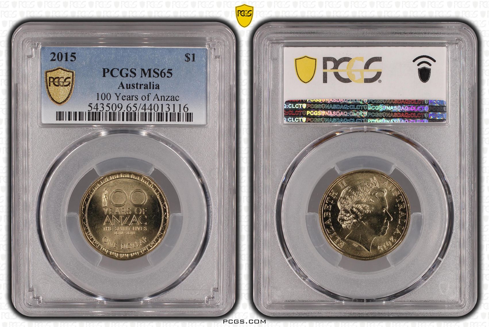 100 Years of Anzac, One Dollar, 2015, PCGS MS65