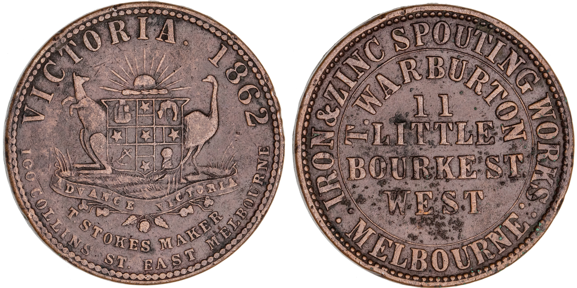 Melbourne, Victoria, T. Warburton, Penny, 1862, aVF