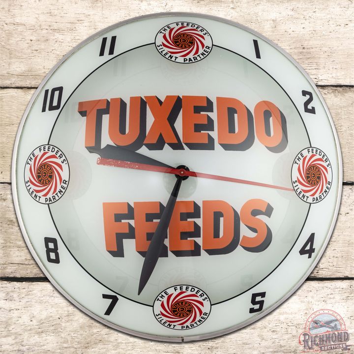 Tuxedo Feeds 15" Double Bubble Advertising Clock w/ Logo