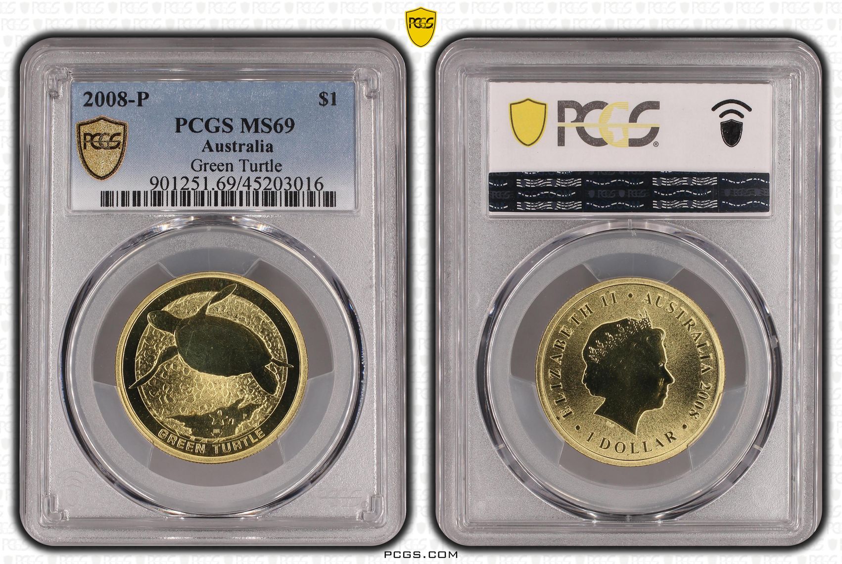 2008-P Australia One Dollar, $1 Green Turtle PCGS - MS69 POP 1/0 -016