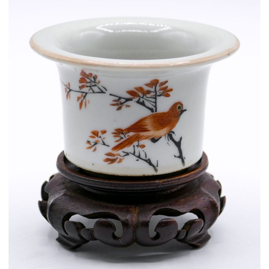 Chinese Tongzhi Small Bird Pot on Stand 3''