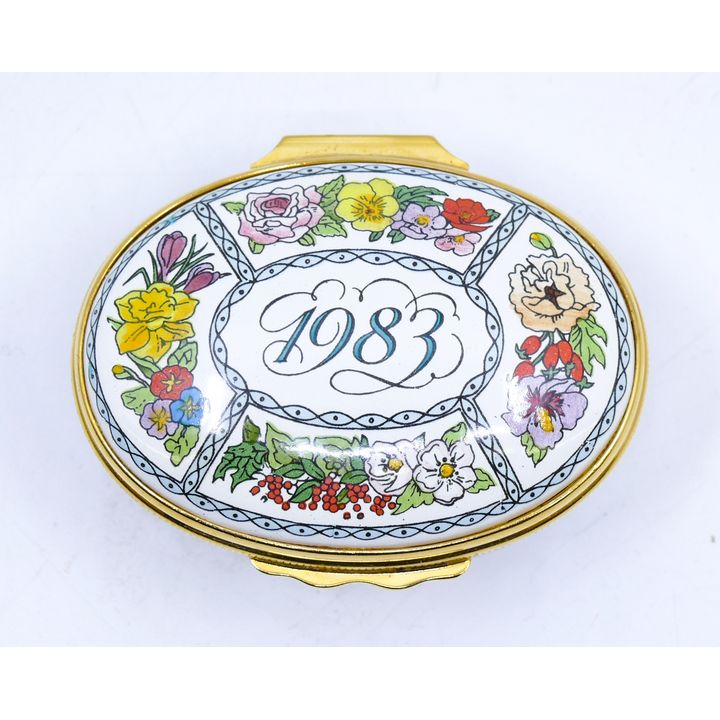 Halcyon Days 1983 Enameled Box 1'' x 2.5''