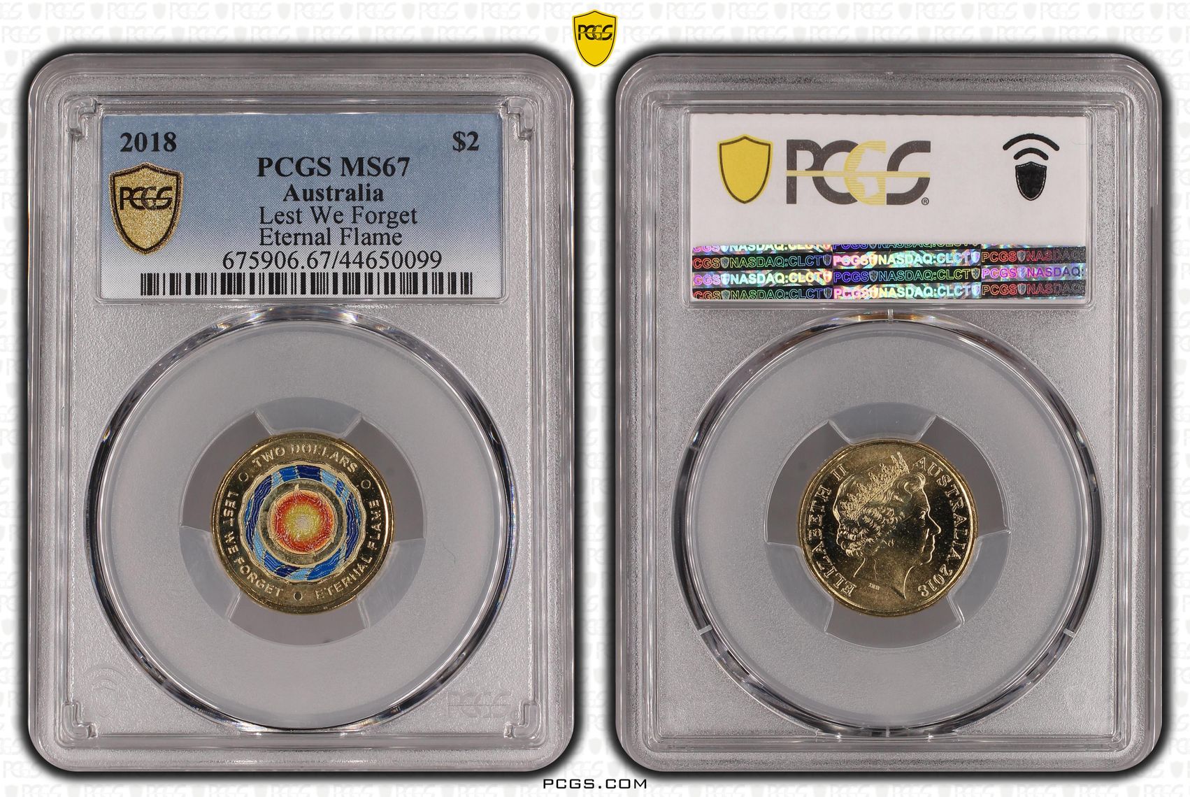 2018 Australia Two Dollar, $2 Lest We Forget - Eternal Flame PCGS - MS67 -099
