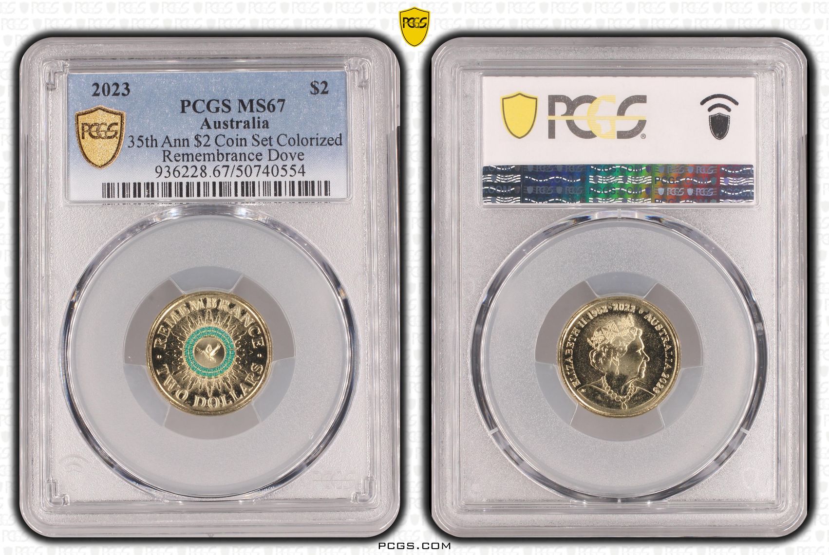 35th Ann $2 Coin Set Colorized Remembrance Dove , Two Dollar, 2023, PCGS MS67
